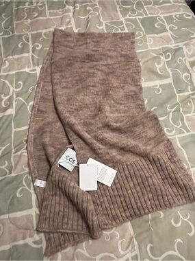 COS Women's Ribbed Knit Rectangle Scarf Alpaca Wool Blend Brown 68x18